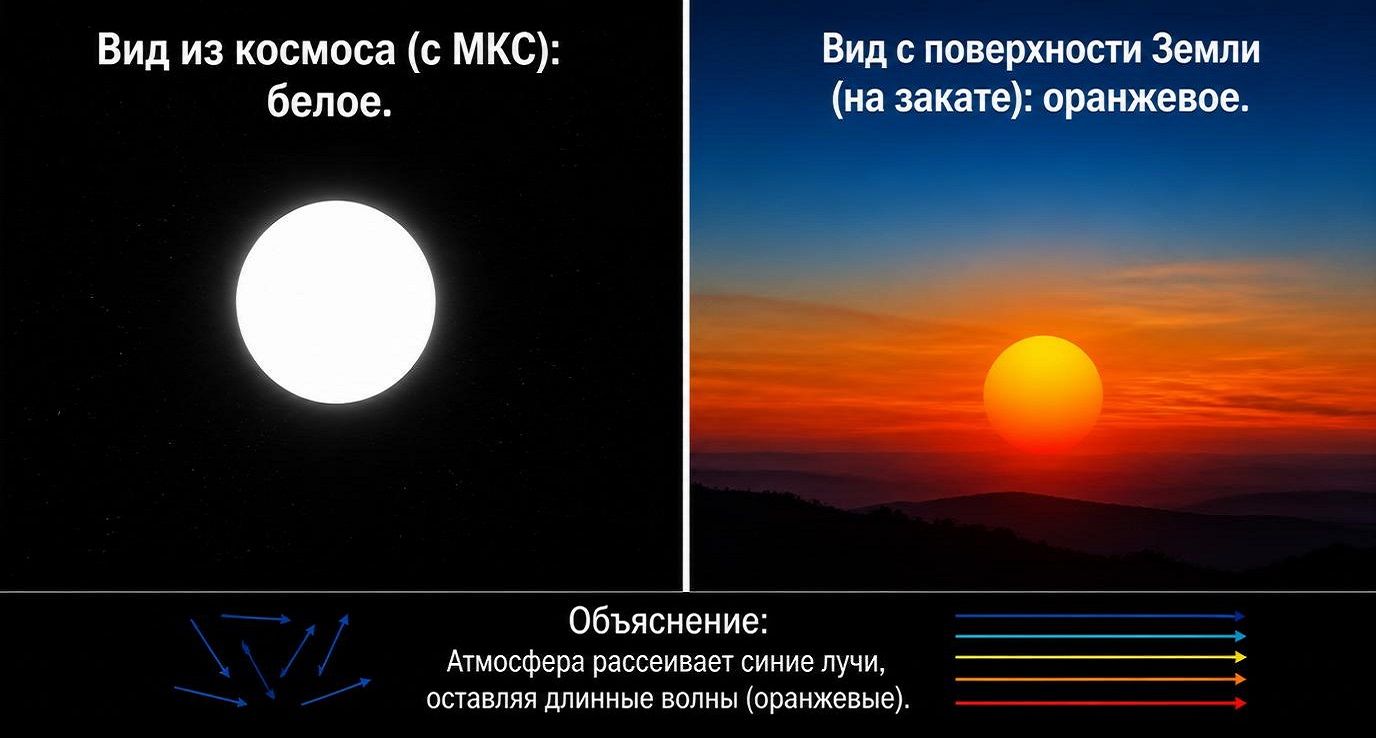 Сравнение: как видно Солнце в космосе и на Земле