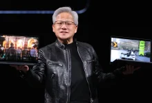 Генеральный директор Nvidia Дженсен Хуан представил ноутбук RTX Spark во время своего основного выступления на выставке Computex 2026 в Тайбэе 1 июня 2026 года.