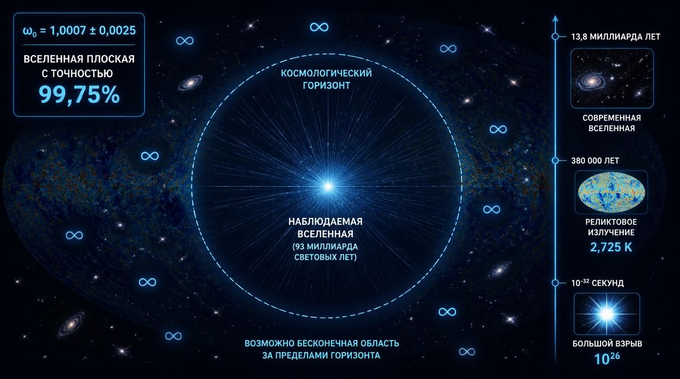 Инфографика, показывающая условную границу между известным и неизведанным в космологии.