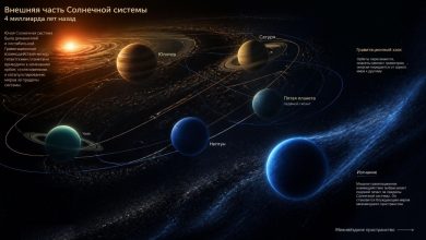 Вид на внешнюю Солнечную систему 4 миллиарда лет назад