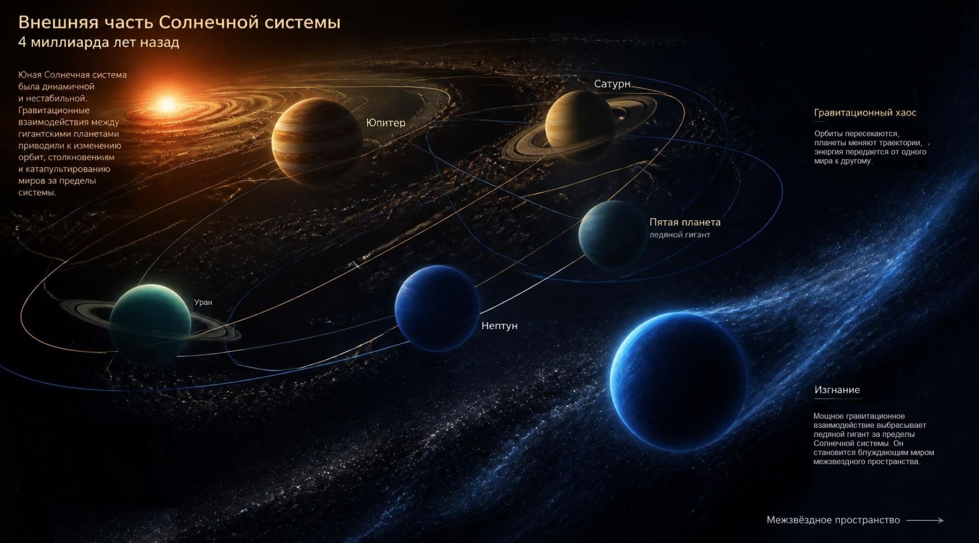 Вид на внешнюю Солнечную систему 4 миллиарда лет назад