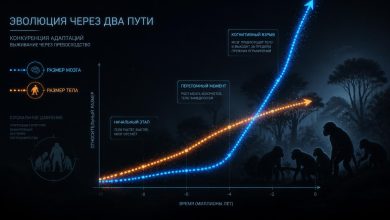 Инфографика, показывающая две расходящиеся эволюционные траектории