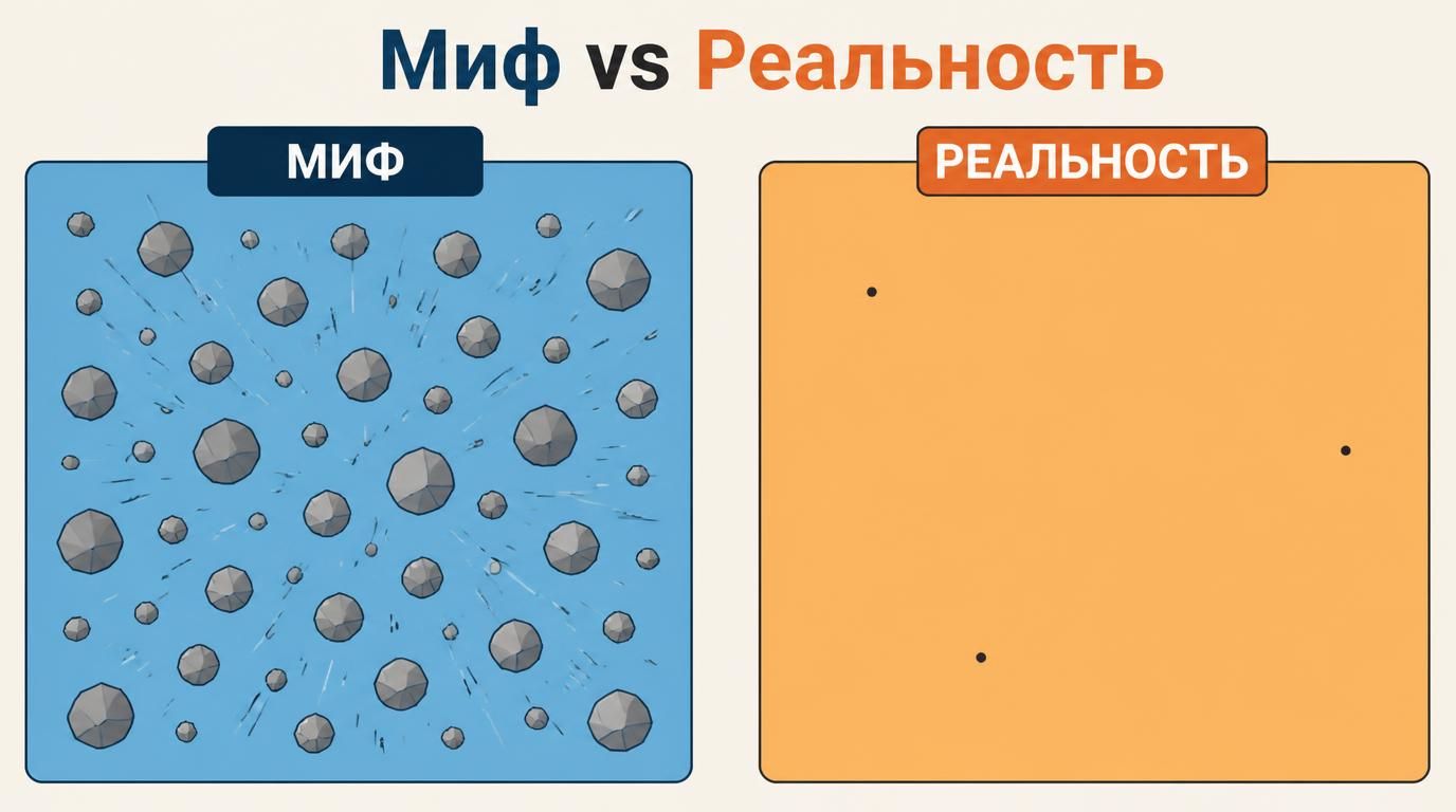 Миф №5: Пояс астероидов — это гигантское поле обломков