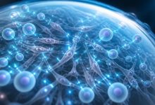 3D-рендер: Крупный план роговицы глаза под микроскопом.